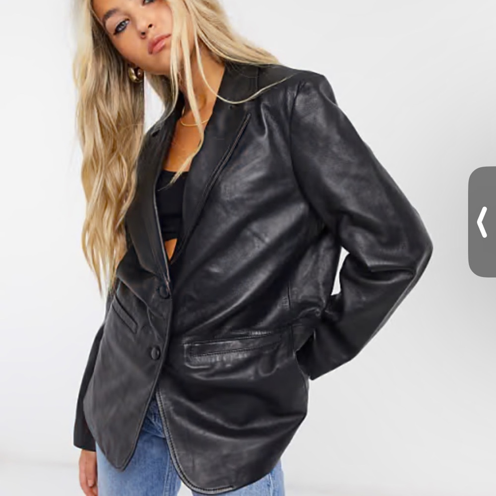 MUUBAA Oversized Boxy Leather Blazer